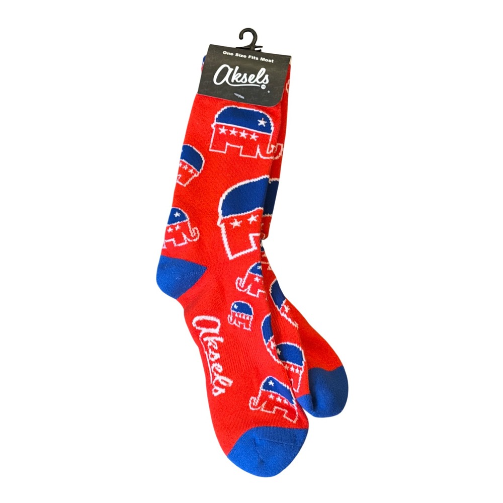 Aksels Republican GOP Elephant Crew Socks Red Blue White One Size Fits Most